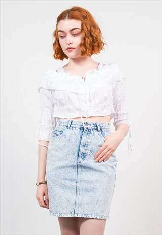 VINTAGE BIBA CUTE WHITE HIPPIE RUCHED CROP TOP