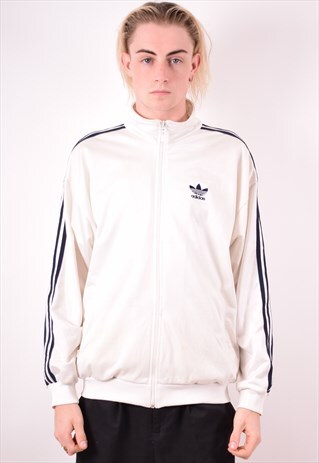 ADIDAS MENS VINTAGE TRACKSUIT TOP JACKET MEDIUM WHITE 90S