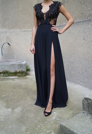 EVENING LACE DRESS CHIFFON PROM LONG ROMANTIC F1499