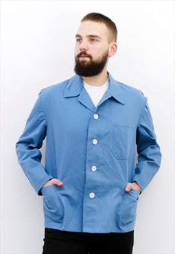 60s French Chore worker S Sky Blue Over Shirt Jacket Coat 98