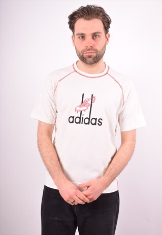 ADIDAS MENS VINTAGE T-SHIRT TOP MEDIUM WHITE 90S