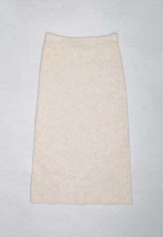 Beige long stretch fit tubular wool skirt
