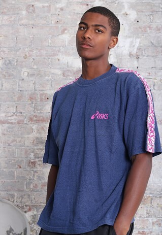 VINTAGE ASICS TAPE LOGO T-SHIRT NAVY BLUE