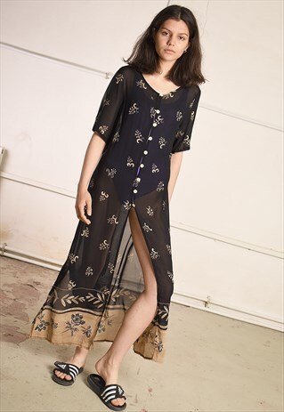 90'S RETRO SHEER FLORAL BOHO PARIS CHIC DRESS OVERSWIM
