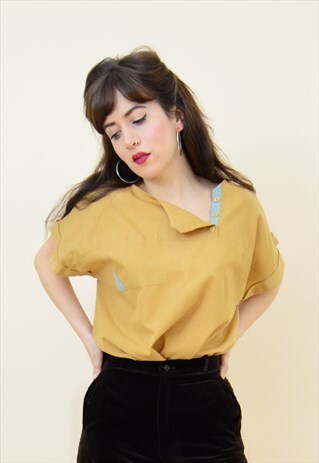 VINTAGE 70S TAN MINIMALIST CAPPED SLEEVE T SHIRT