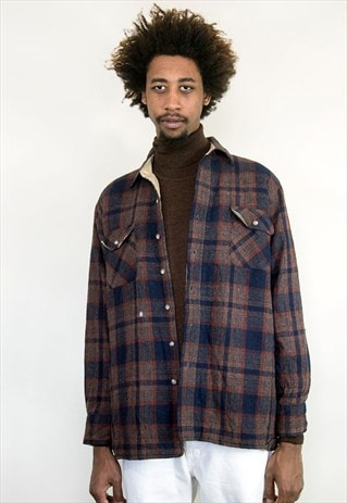 80S HERITAGE SKATER PLAID CHECK WOOL FLANNEL SHIRT JACKET