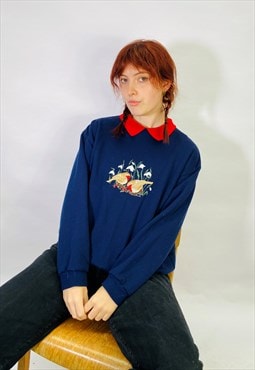 Vintage Size S Floral Cottage Sweatshirt in Blue