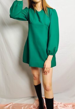 Vintage 70s Green Mini Dress (Size S)