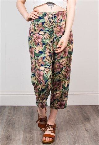 VINTAGE FLORAL PATTERNED CULOTTE SUMMER TROUSERS