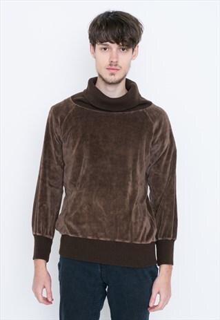 VINTAGE BROWN VELVET RETRO TURTLE NECK JUMPER