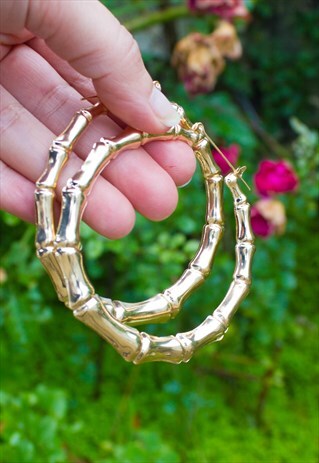 90'S STYLE GOLD BAMBOO HOOP EARRINGS
