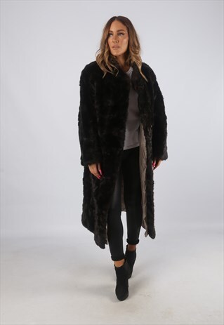 VINTAGE FAUX FUR COAT JACKET LONG UK 14 (H4B)