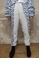 LEOPARD FLEECE JOGGERS HANDMADE ANIMAL COW OVERALLS IN WHITE