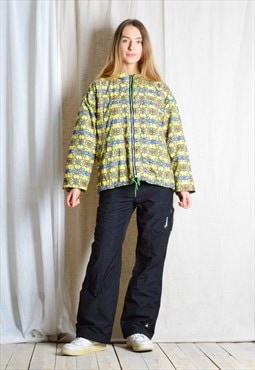 Vintage 90s Yellow Colourful Psychadelic Hooded Ski Jacket