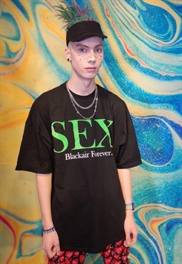 Sex slogan tee plush feel slogan t-shirt raver top in black