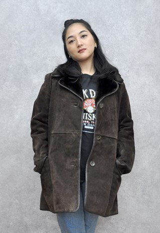 VTG 70S BROWN WOOL SHEARLING SHEEPSKIN WINTER COAT