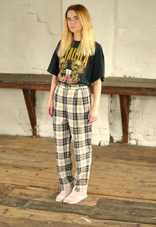 VINTAGE HIGH WAISTED CHECKED TROUSERS
