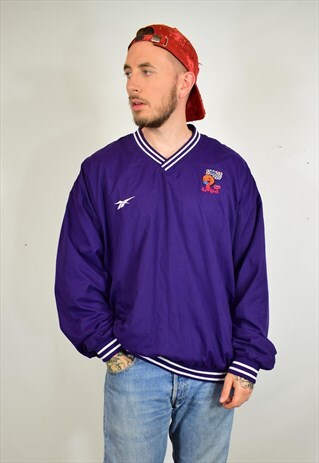VINTAGE 90S REEBOK PURPLE EMBROIDERED PULLOVER TOP JACKET