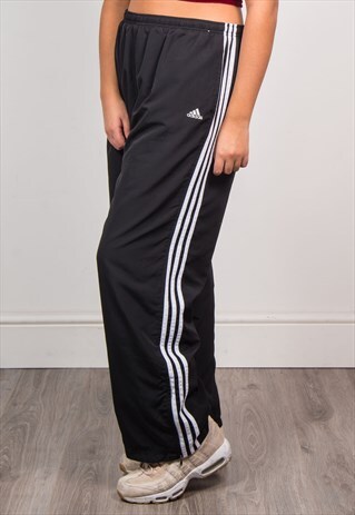 ADIDAS VINTAGE 90'S BLACK SHELL TRACKSUIT TROUSERS BOTTOMS