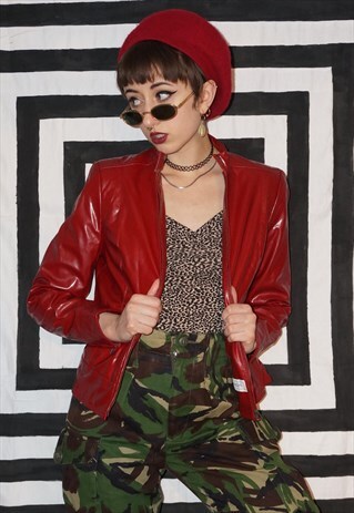 VINTAGE 90'S / Y2K CHERRY RED PVC JACKET