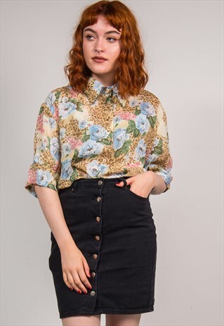90'S VINTAGE FLORAL PATTERN BLOUSE SHIRT