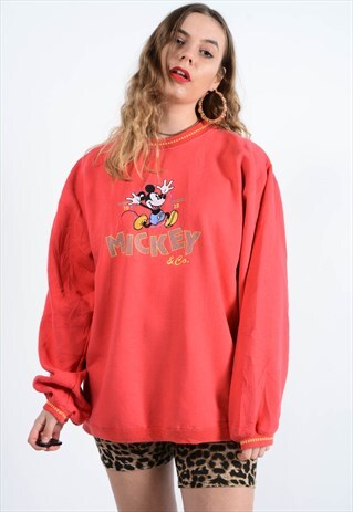 VINTAGE DISNEY SWEATSHIRT IN RED WITH EMBROIDERED LOGO