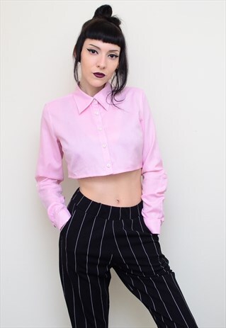00'S RETRO PINK REWORKED CROPPED TOMMY HILFIGER SHIRT