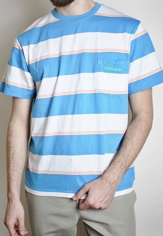 VINTAGE ADIDAS STRIPE T-SHIRT MENS LARGE EMBROIDERED LOGO
