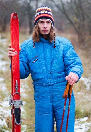 Vintage 90s Iridescent Zebra Pattern Ski Suit in Blue S/M