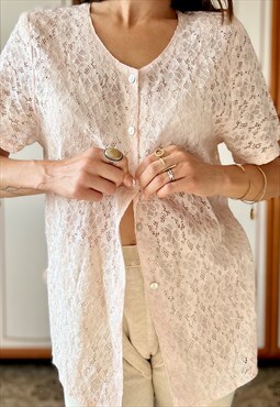 70s vintage sheer pink lace night shirt