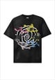 MONSTER CARTOON T-SHIRT PSYCHEDELIC TEE RETRO TOP BLEACH RED