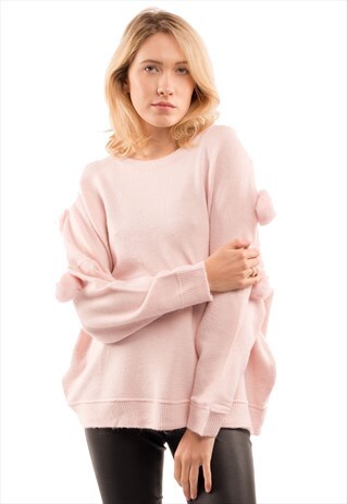 POMPOM EMBELLISHED ON SLEEVES JUMPER