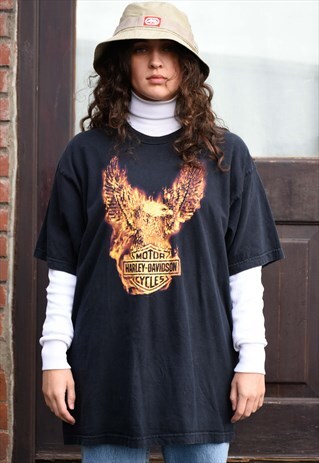 HARLEY-DAVIDSON 'PIG TRAIL' FLAMING EAGLE BLACK T-SHIRT