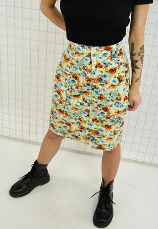 VINTAGE THICK COTTON FLORAL SKIRT