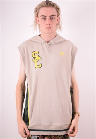 NIKE MENS VINTAGE HOODIE JUMPER SLEEVELESS LARGE GREY 90S