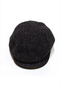 STETSON Flat Cap Grey 90s Tweed Chevron Thermal Mens XL