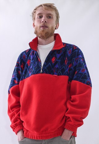 VINTAGE MENS FILA AZTEC FLEECE HALF ZIP PULLOVER JACKET