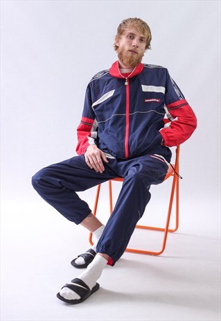 VINTAGE MENS LOGO TRACK SUIT PANTS WINDBREAKER JACKET