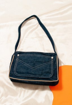 Vintage Baguette Bag Y2K Purse in Denim Blue