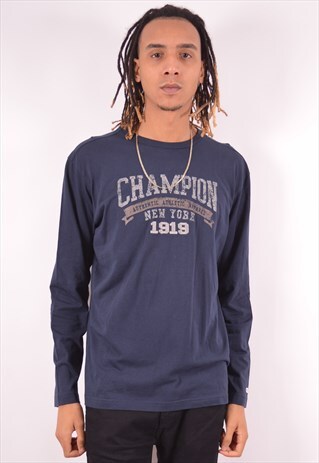 CHAMPION MENS VINTAGE TOP LONG SLEEVE XXL NAVY BLUE 90S