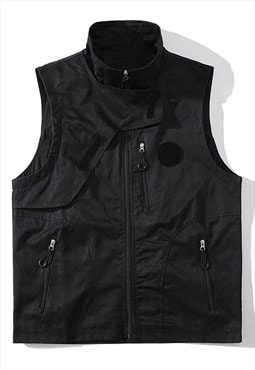 Raised neck sleeveless jacket utility workwear vest tank top