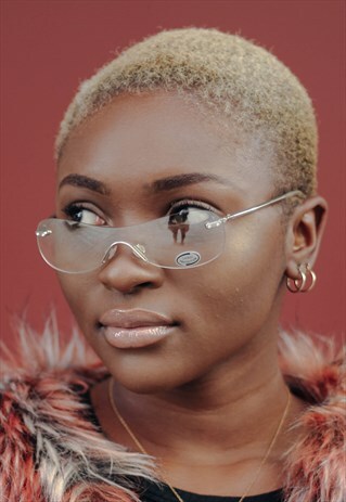 KORAH CLEAR RIMLESS VINTAGE SUNGLASSES RETRO 80S 90S