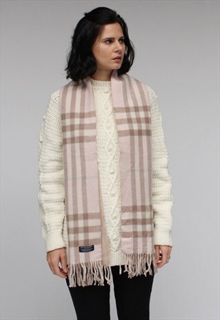 VINTAGE LAMBSWOOL-CASHMERE CHECKED SCARF B.PINK-AS22
