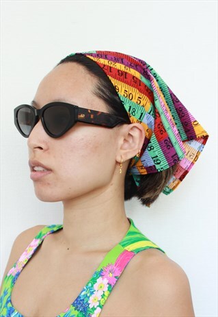 HANDMADE MULTI RAINBOW TAPE MEASUREMENTS PRINT Y2K BANDANA