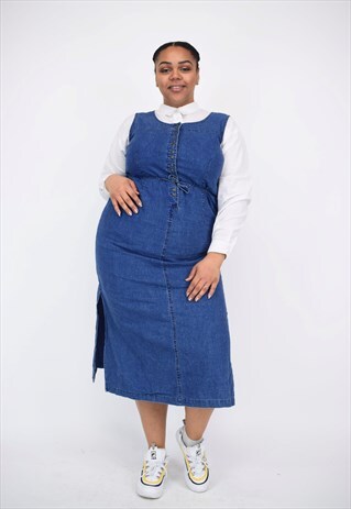 VINTAGE 90'S LONG DENIM BUTTON UP DRESS WITH BELT