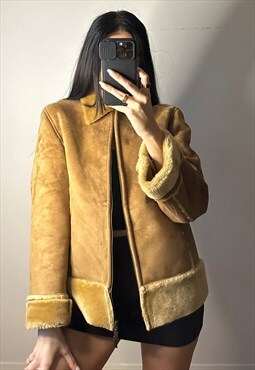 Y2K Tan Suede & Faux Fur Afghan Jacket