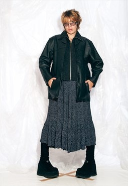 Vintage 90s Leather Coat in Grunge Black Double-Layered