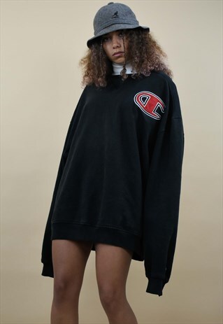 VINTAGE BLACK CHAMPION HUGE LOGO SWEATER / JUMPER