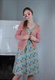 VINTAGE Y2K CROCHET SHORT CARDIGAN JACKET IN LIGHT NEON PINK