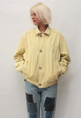 VINTAGE 90' AMAZING PASTEL YELLOW BOMBER LIGHT JACKET